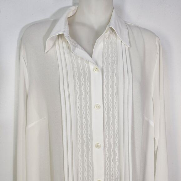 Cabi Blouse Women's Medium Ivory Button Sheer Office Classic Embroidery Pleated - Picture 3 of 10